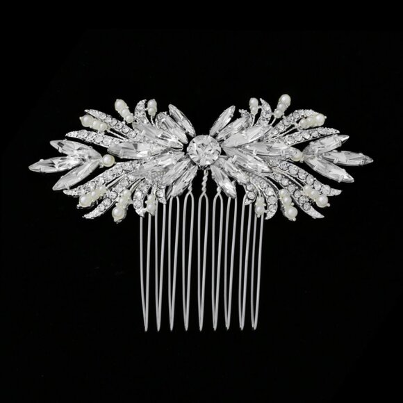 Ivory & Silver Floral Crystal Bridal Hair Comb